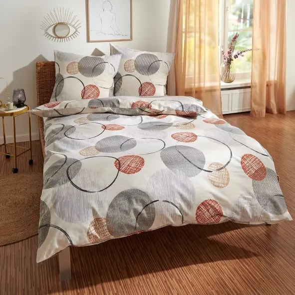 Traumschlaf Feinflanell Bettwäsche Kreise grau